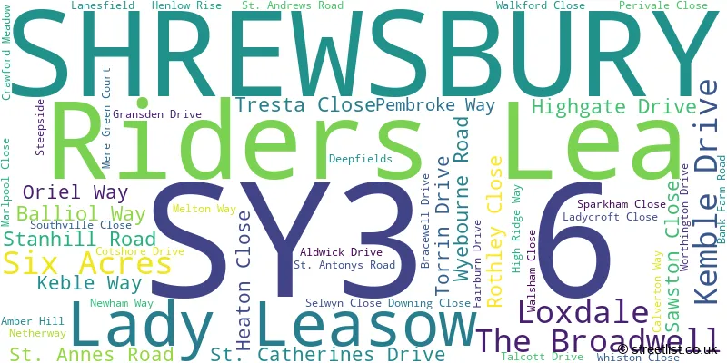 A word cloud for the SY3 6 postcode